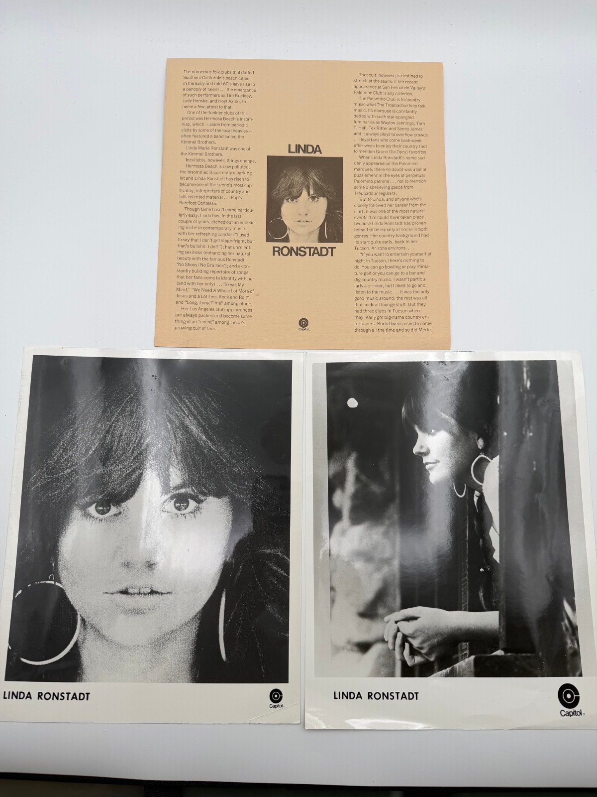 Vintage Linda Ronstadt Promotional Press Kit Capital Records Photos 10x8\