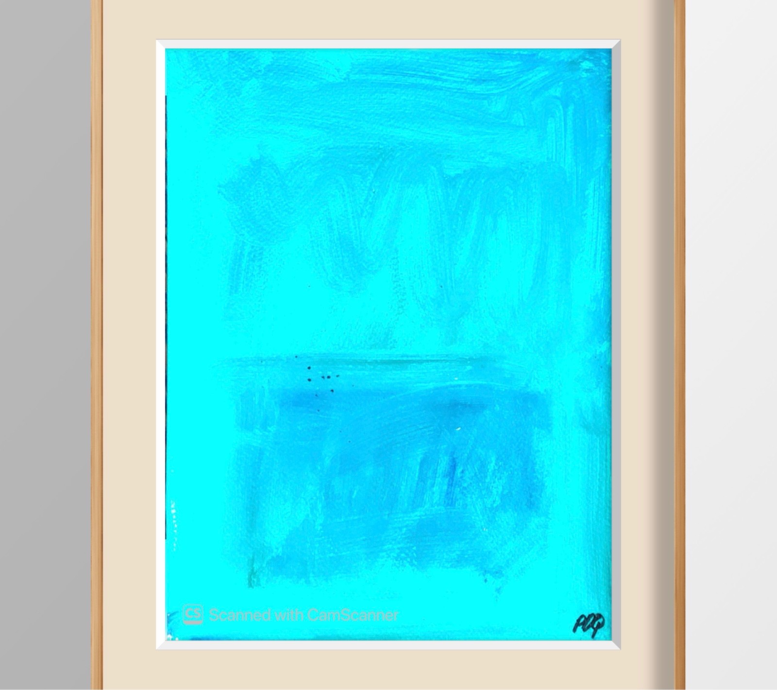 PDQ Original 12x9 Abstract Cyan Abstract Rectangles Painting Signed Art On Paper