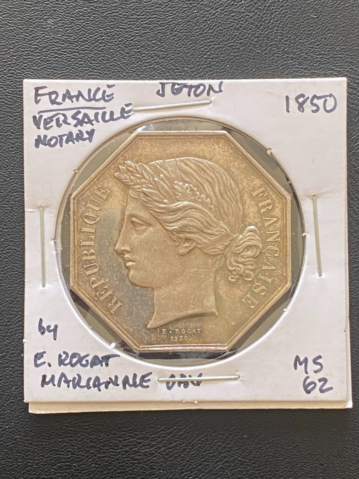 1850 France Silver Jeton Notaires de Versailles E Rogat Marianne  9-13