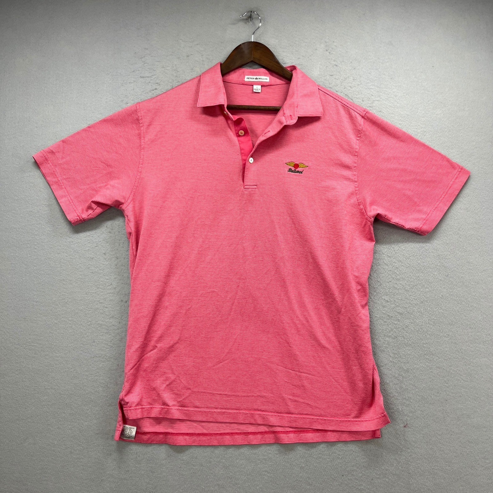 Peter Millar Baltusrol Golf Resort Polo Shirt Mens L Pink Check Preppy Casual
