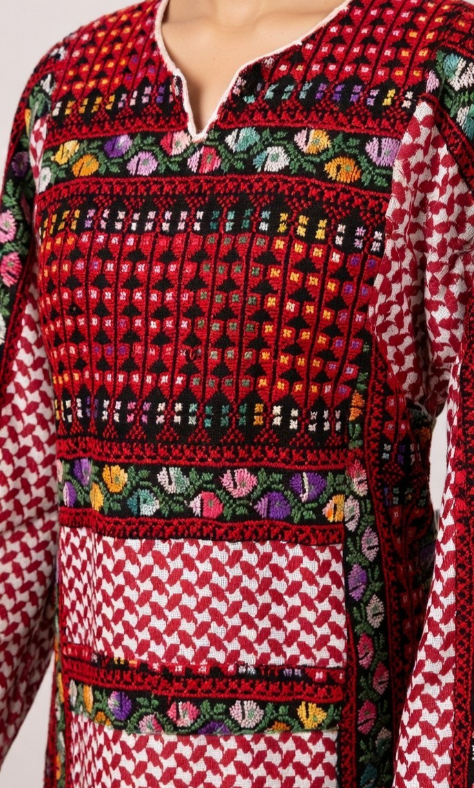 Authentic Jordanian Thobe Hand Embroidered Tatreez Traditional Red Maxi Dress Authentic Jordanian Thobe Hand Embroidered Tatreez Traditional Red Maxi Dress