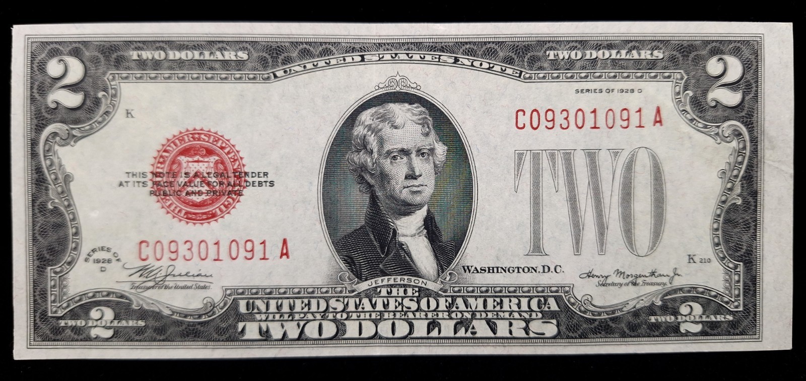 Crisp Red Seal 1928 Series D $2 Two Dollar Banknote Bill (11110007)
