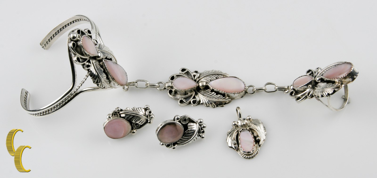Signed HBY Harry Yazzie Navajo SS 925 Bracelet Ring Earring Pendant Set