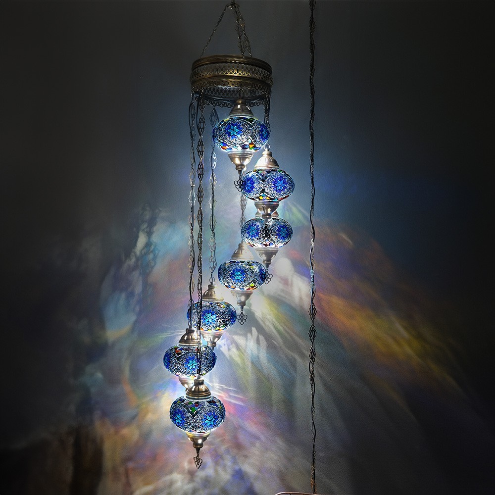 Turkish Pendant Lamp, Asylove 7 Globe Chandeliers, Moroccan Ceiling Lamp