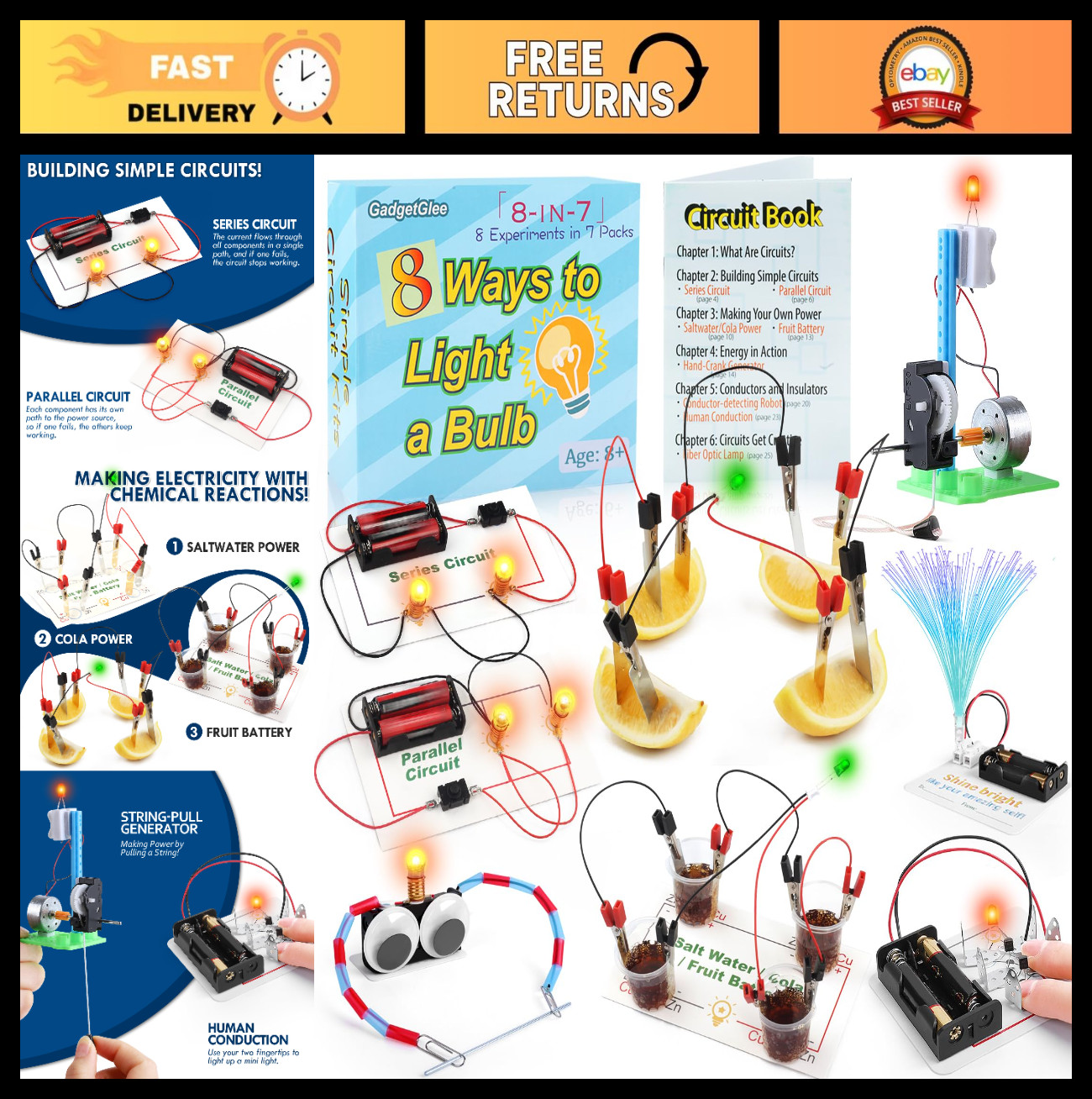 STEM Electric Circuit Kit for Kids & Teens - Light Bulb Experiments, Age 8-14, F