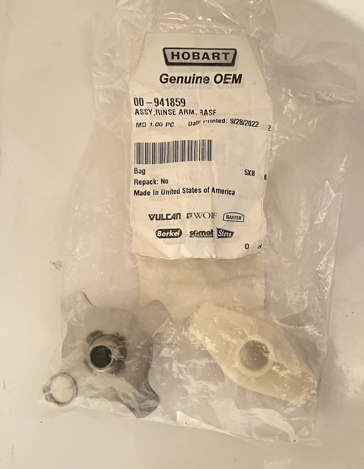 Hobart 00-941859 Assembly Rinse Arm Base LXER LXEH LXEC LXGPR 