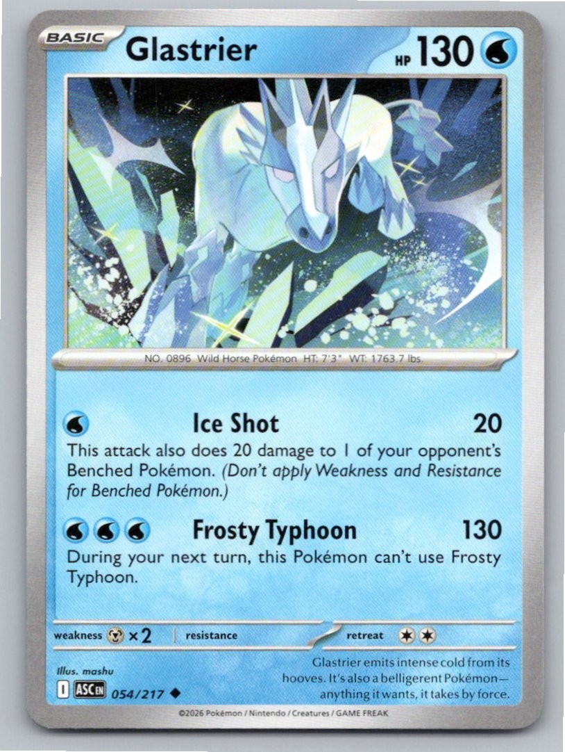 2026 POKEMON GLASTRIER ASCENDED HEROES 054/217 UNCOMMON NM A53357 FREE S&H 2026 POKEMON GLASTRIER ASCENDED HEROES 054/217 UNCOMMON NM A53357 FREE S&H