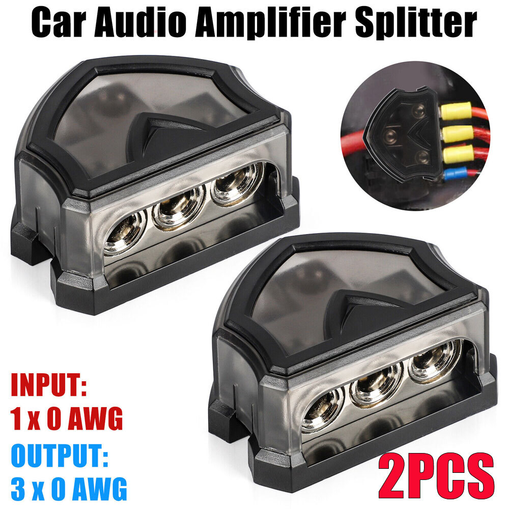 2PCS 3 Way 0 Gauge Input to 0 Gauge Output Power Ground Distribution Block Set