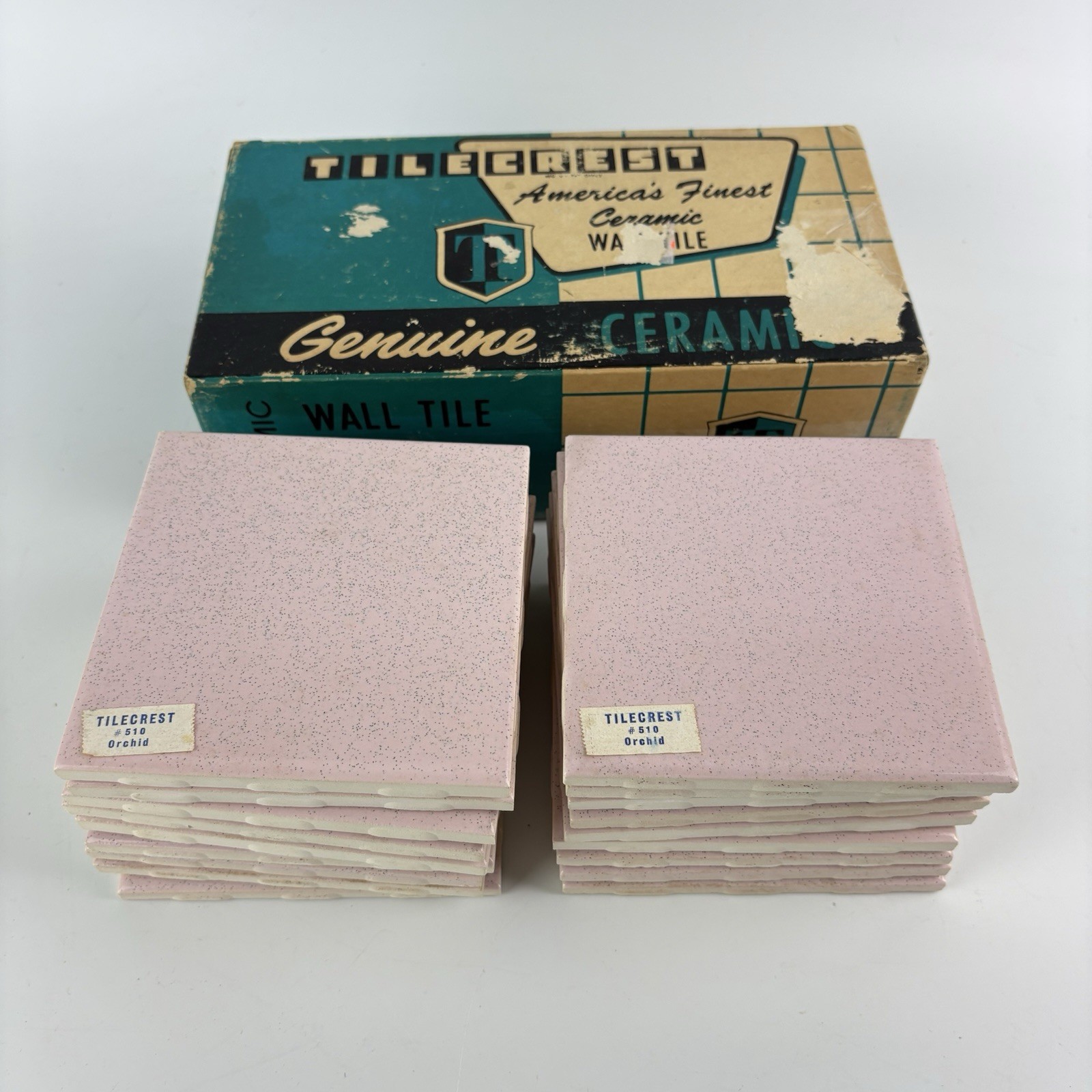 Lot 18 Vtg 1940-50s Ceramic TileCrest  Orchid Pink Speckled Square Tile 4 1/4\