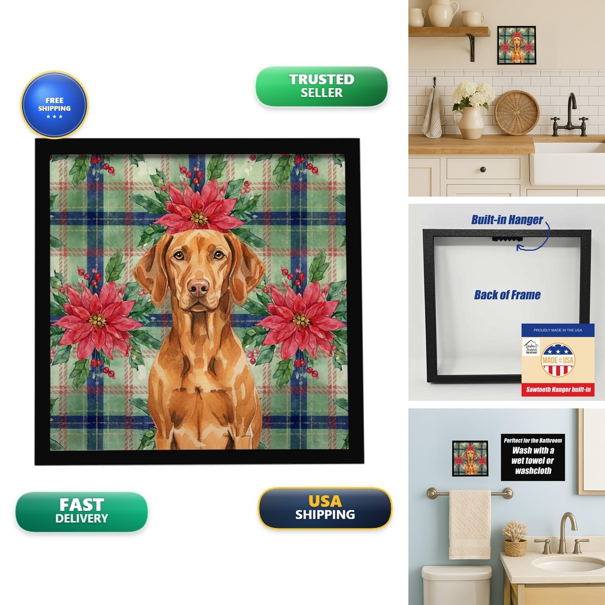 Caroline's Treasures Vizsla Dogs Framed Metal Wall Art 8x8 In