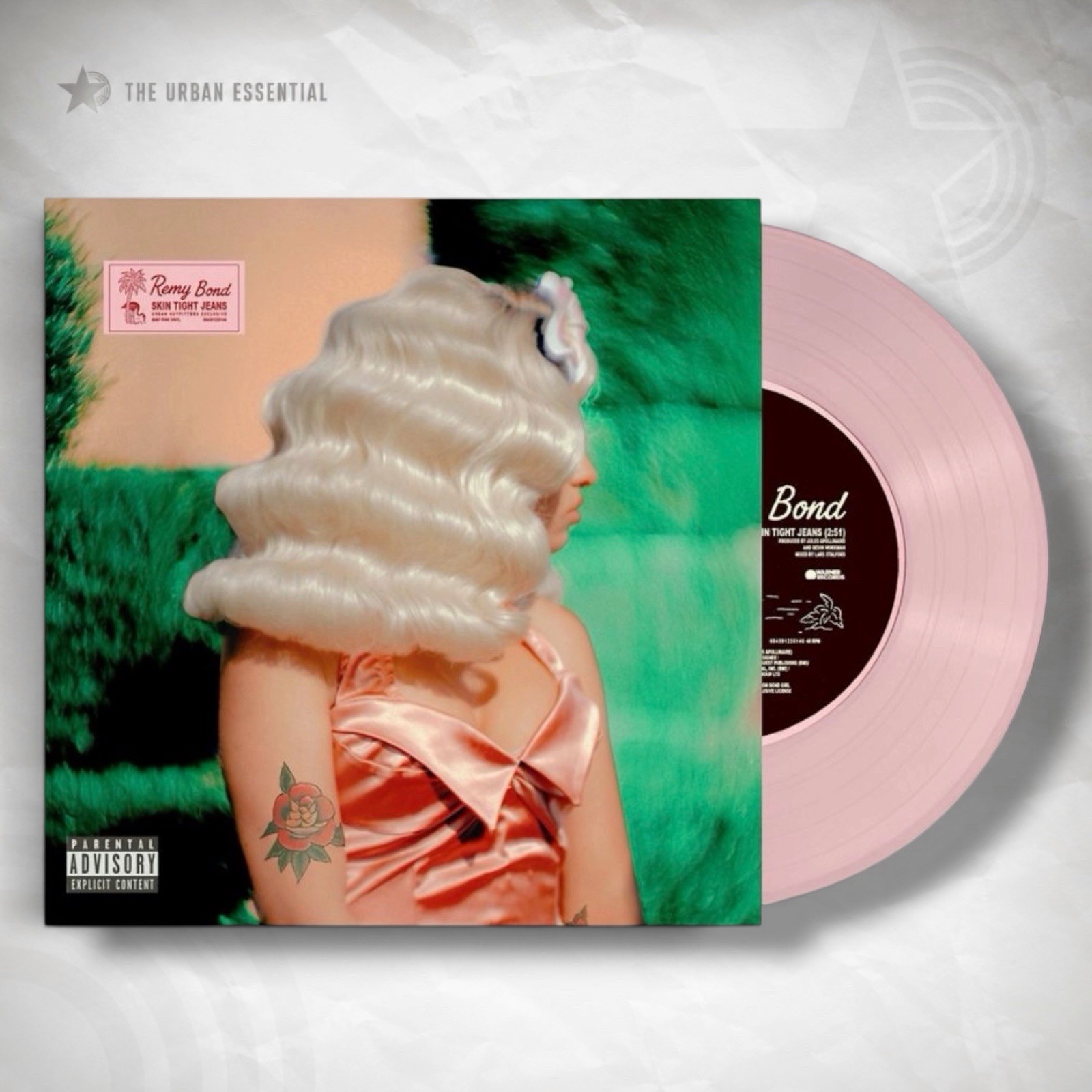 REMY BOND 7” Skin Tight Jeans Vinyl Baby Pink NEW Limited Urban Outfitters /2000