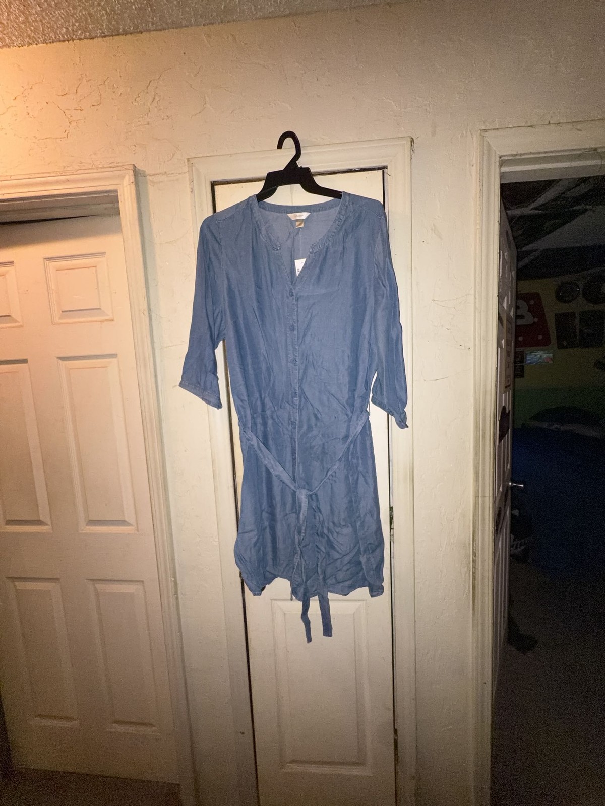 CJ Banks Women Plus Size 2X Chambray Button Front Tie Waist Shirt Dress Blue New CJ Banks Women Plus Size 2X Chambray Button Front Tie Waist Shirt Dress Blue New