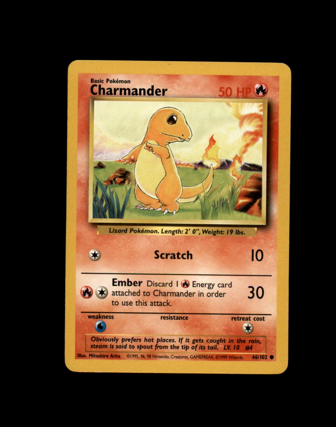 Charmander 46/102 Common Base Set Unlimited Pokemon Moderately Played