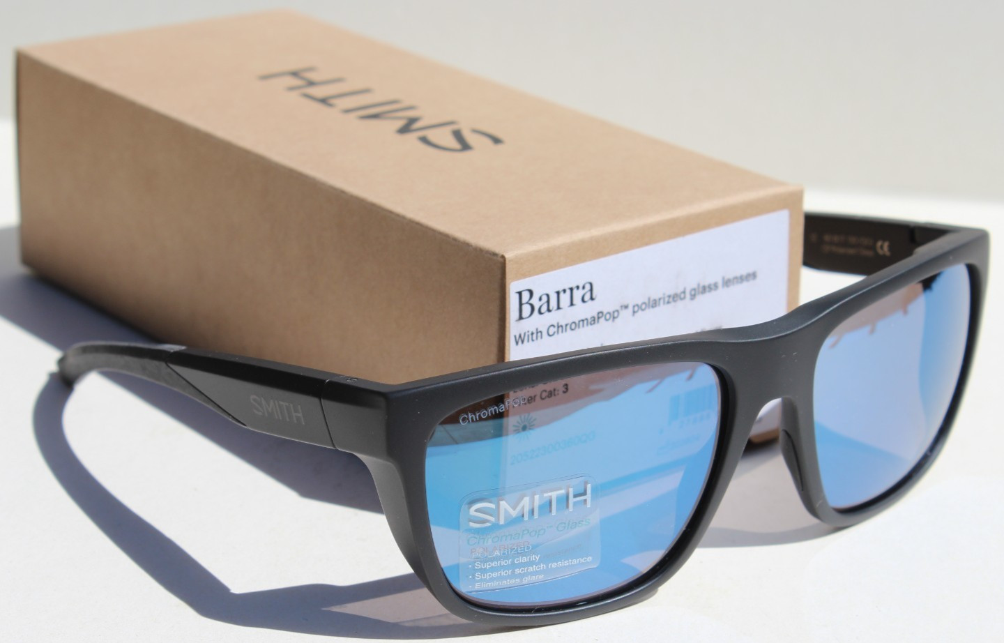 SMITH OPTICS Barra POLARIZED Sunglasses Matte Black/Blue Mirror GLASS $277