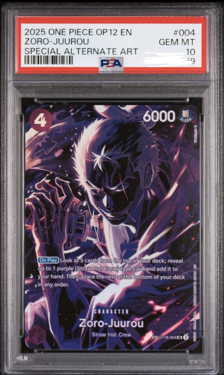One Piece Zoro-Juurou Op12-Legacy Of The Master 004 Special Alternate Art PSA 10