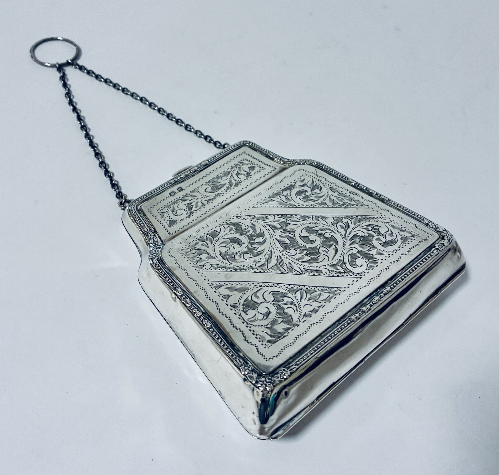 Antique Solid Sterling Silver Ladies Evening Bag Coin Purse Chatelaine 1916