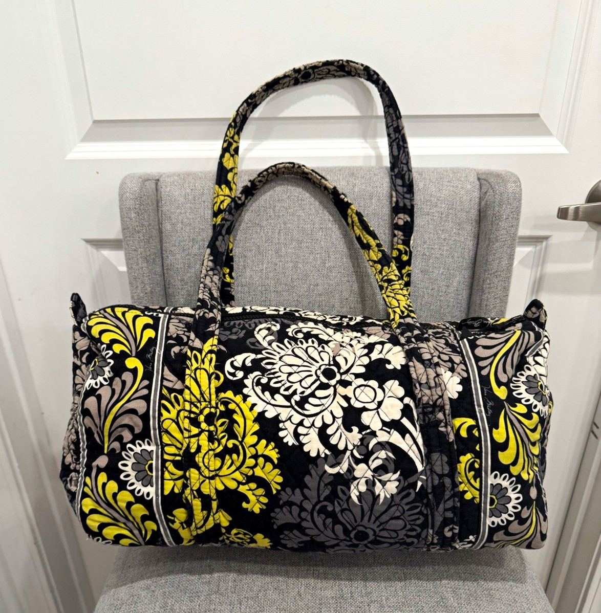 Vera Bradley Medium Floral Duffle Bag Black Gray Yellow