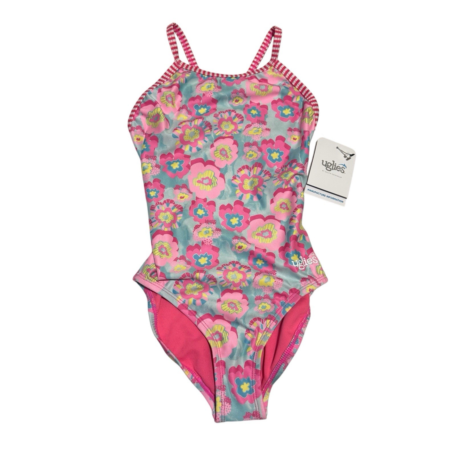 Dolphin Uglies Girls One Piece Swimsuit Size 12 Pink Floral