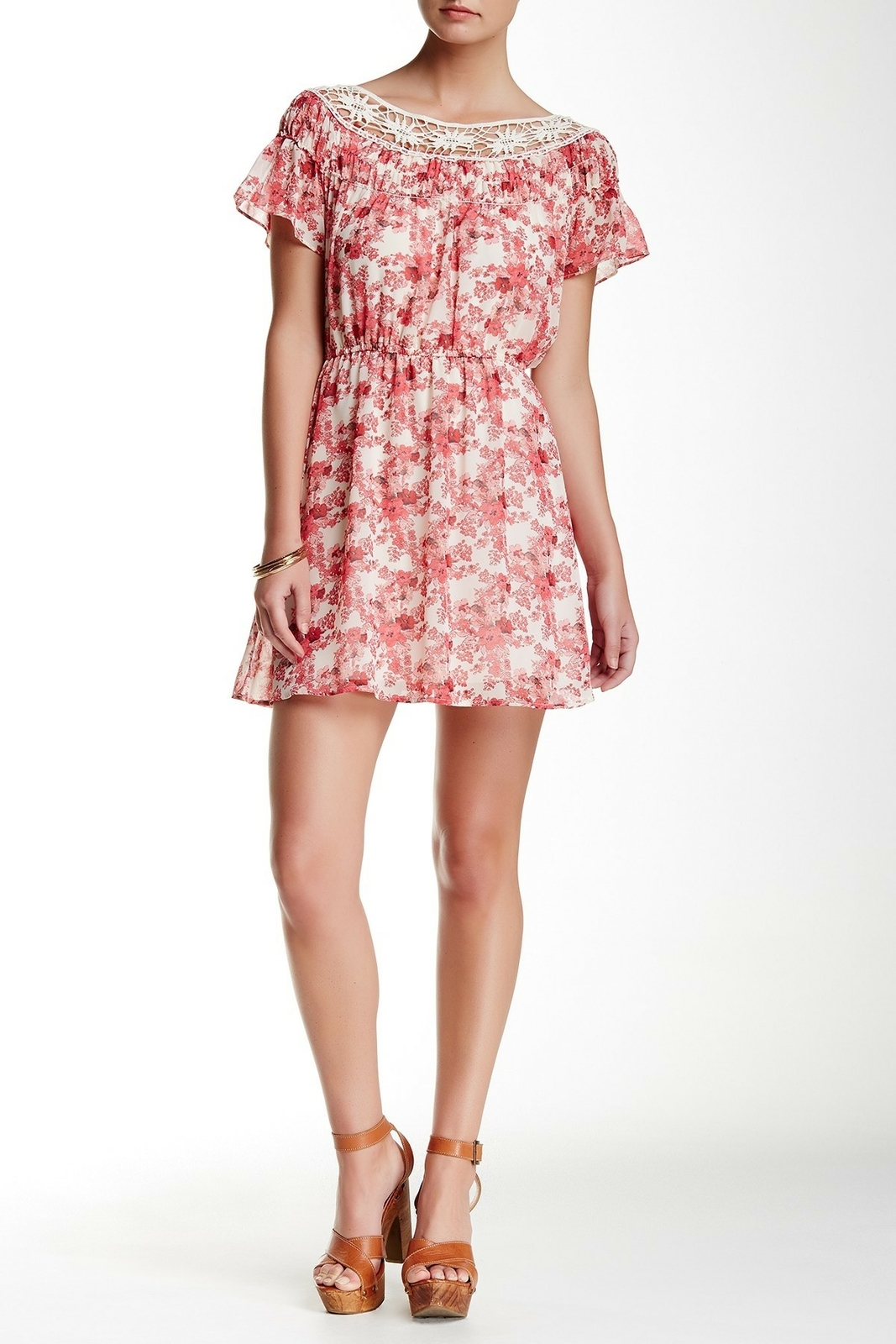 Want & Need Women\'s Ivory Rose Crochet Neck Dress 139314 Sz. L