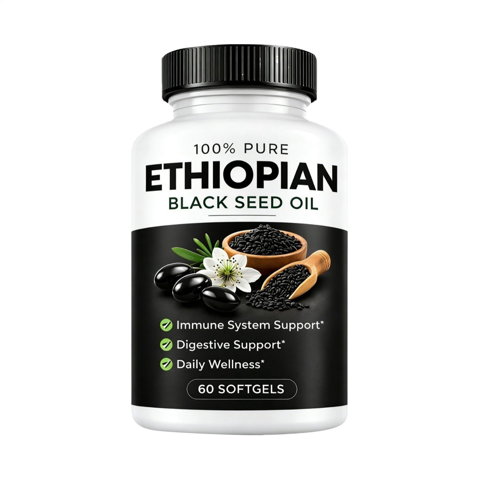 Ethiopian Black Seed Oil Softgels |4.64% Thymoquinone | Non-Gmo, Gluten-Free,60 Ethiopian Black Seed Oil Softgels |4.64% Thymoquinone | Non-Gmo, Gluten-Free,60