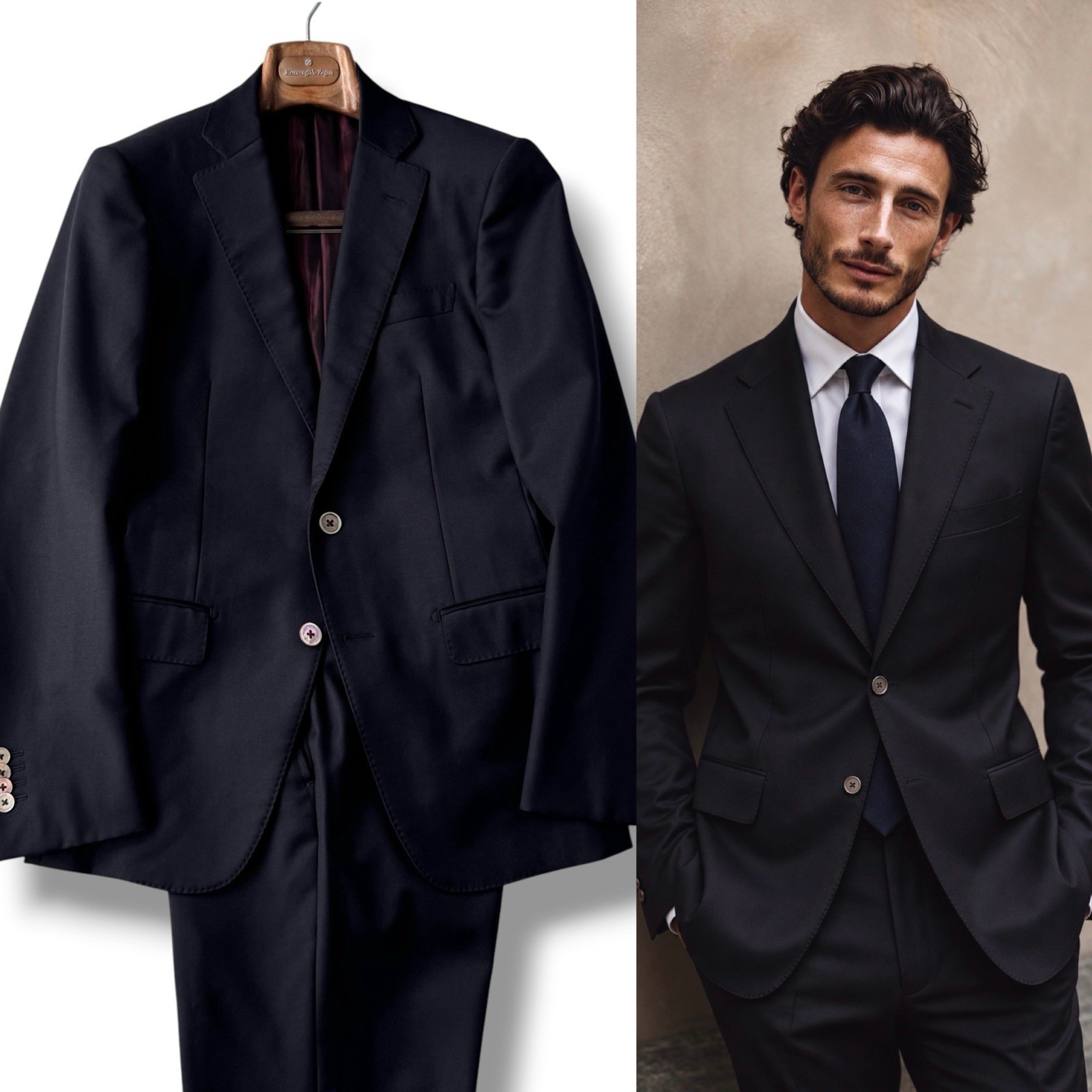 SUPREMO 2 Piece Suit Zegna ELECTA Fabric Black Wool Bespoke Japan Men’s