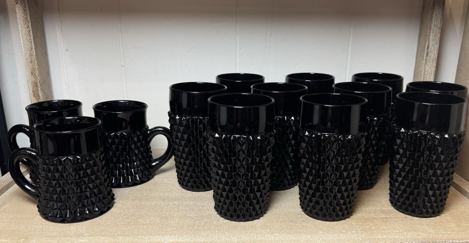 Vintage Tiara Cameo Imperial Indiana Black Diamond Point Drinking Glasses & mugs