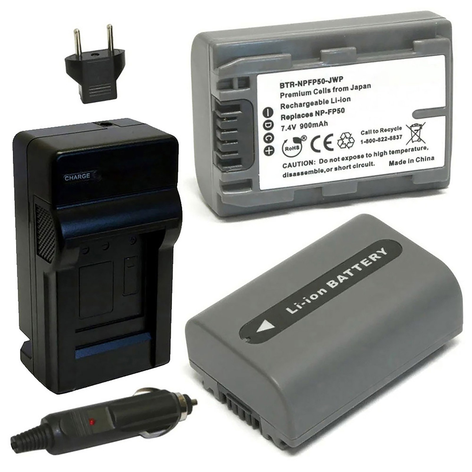 Replacement for Sony DCR-HC46 Battery (2-Pack, 900mAh) and Charger Replacement for Sony DCR-HC46 Battery (2-Pack, 900mAh) and Charger