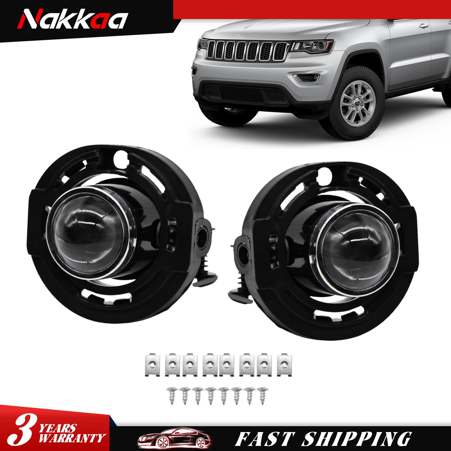 Pair Front Bumper Fog Lights Clear For 2014-2021 Jeep Grand Cherokee Front Lamps