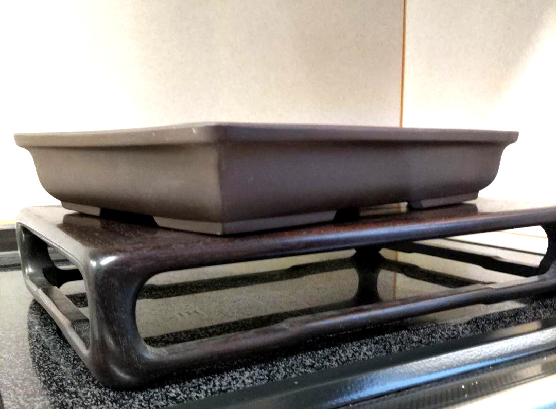Antique Tokoname Karasu Mud Bonsai Pot Sankyo 32.8cm Rectangle