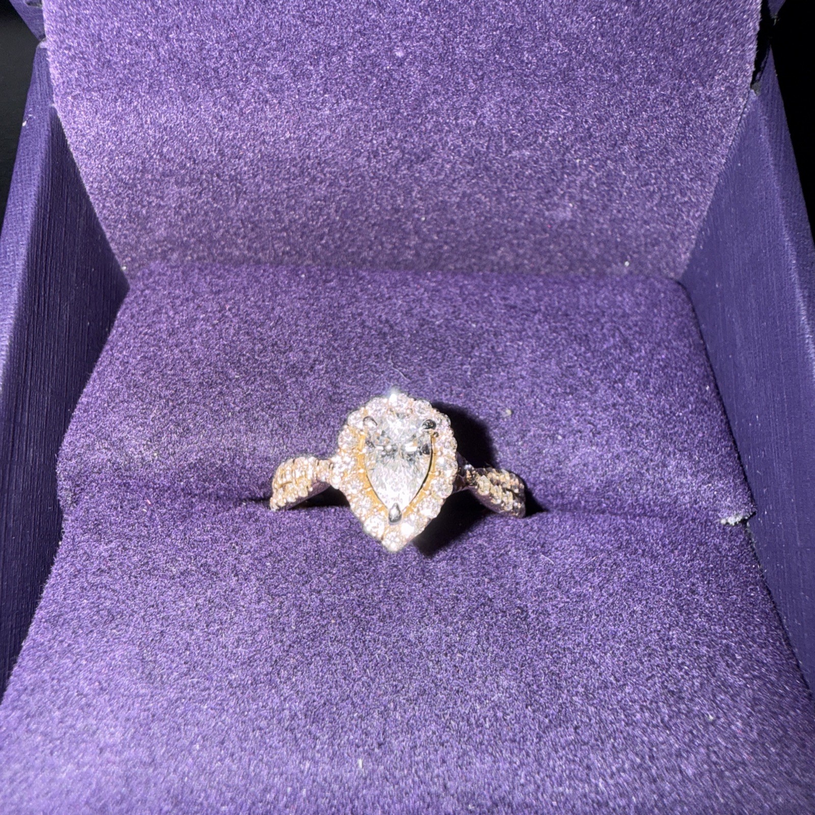 Zales 1 CT Pear-Shaped LabGrown Diamond Crossover Shank Engagement Ring 14K Gold