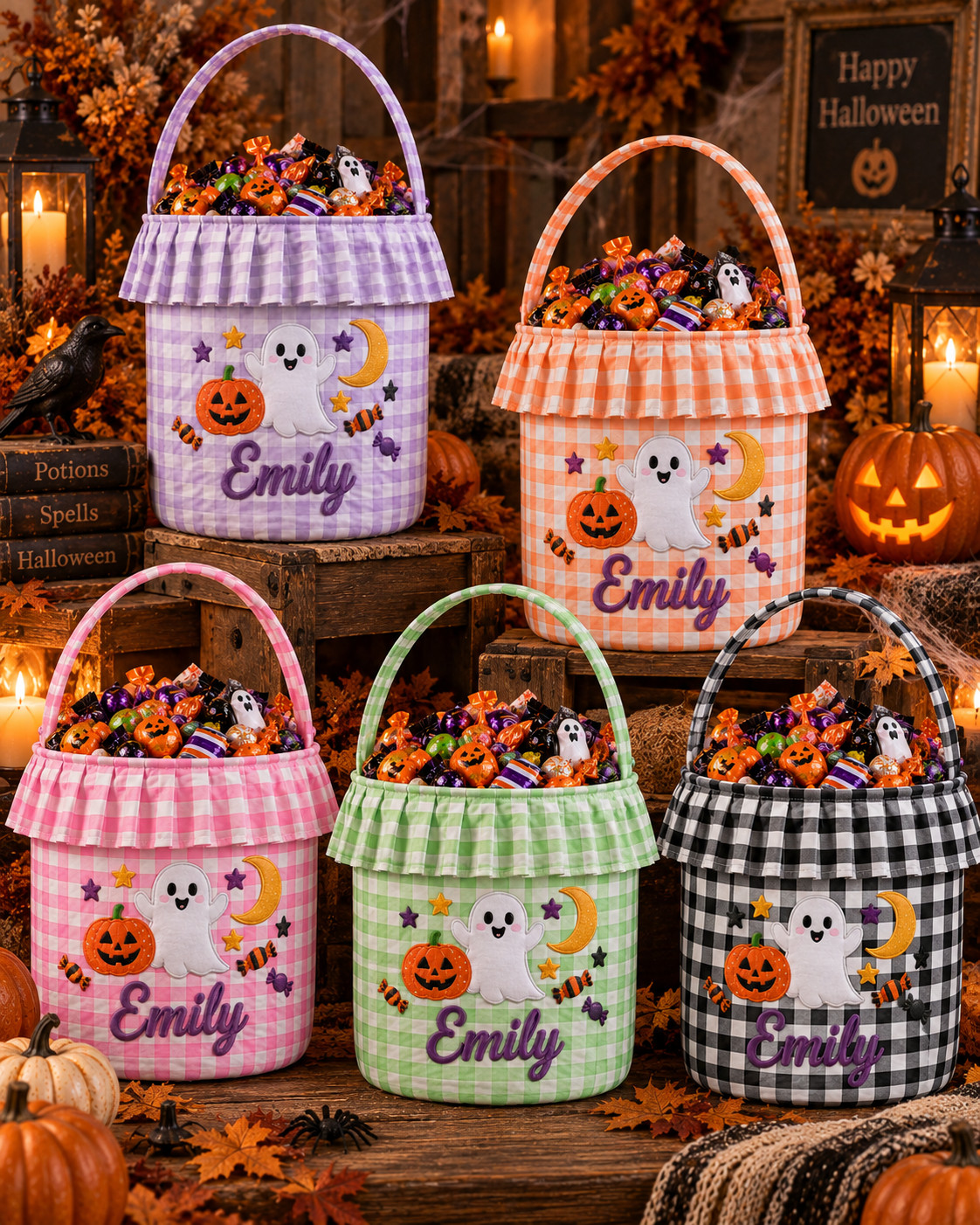 Personalized Halloween Candy Basket Ghost Pumpkin Trick or Treat Holder