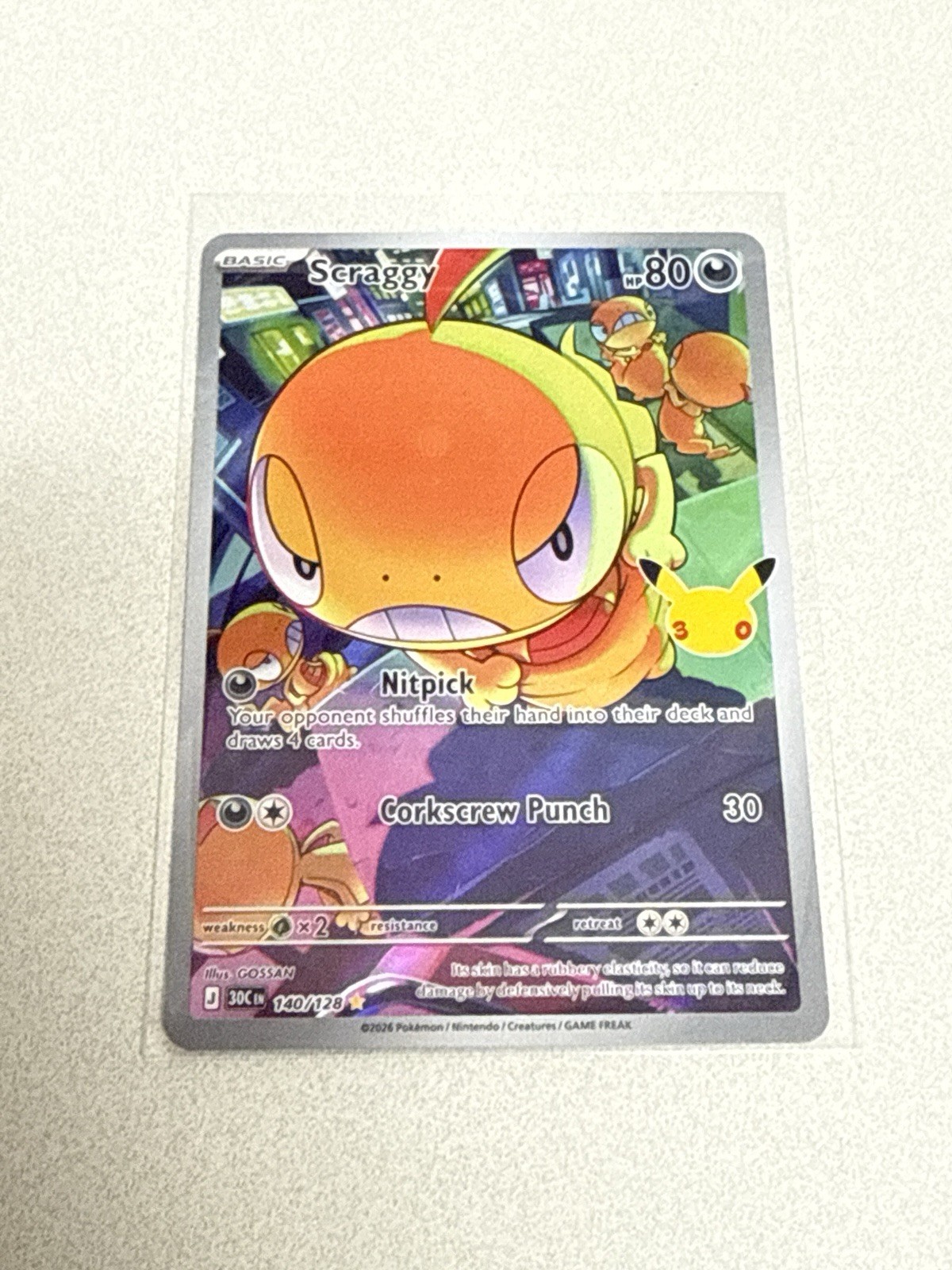 Scraggy 140/128 Me: 30th Celebration Holo Illustration Rare English NM Scraggy 140/128 Me: 30th Celebration Holo Illustration Rare English NM