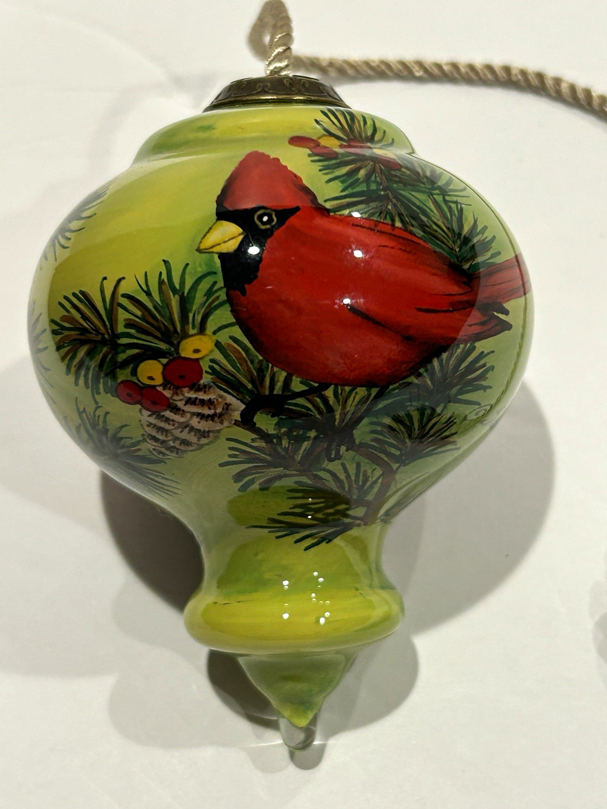Vintage Inner Beauty Hnd Painted Glass Poinsettia Christmas Ornament Velvet Box 