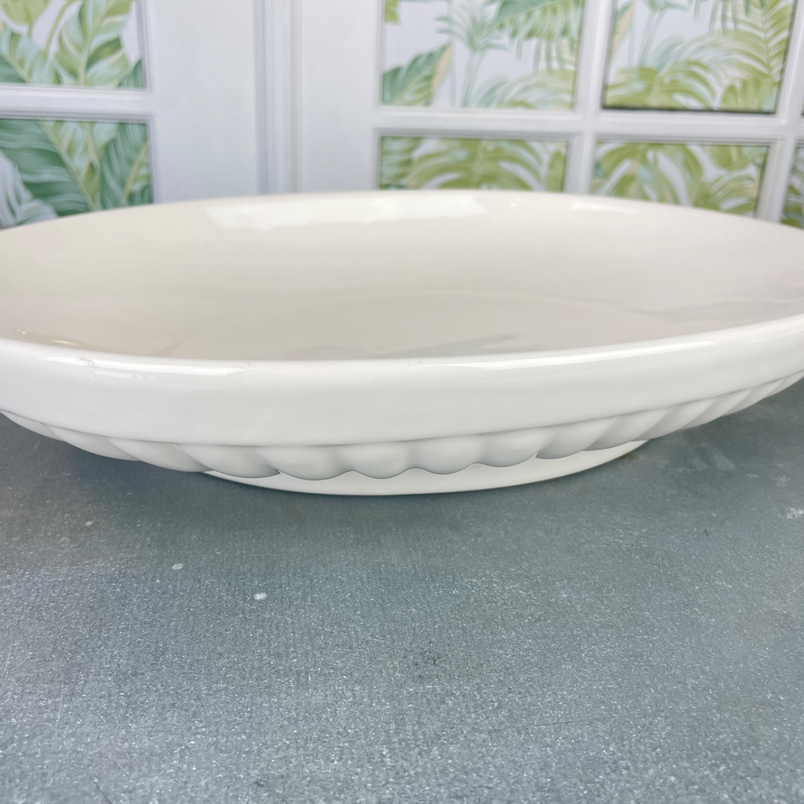 Vintage HAEGER Pottery White Large Oval Ribbed Serving Platter #293 Made In USA