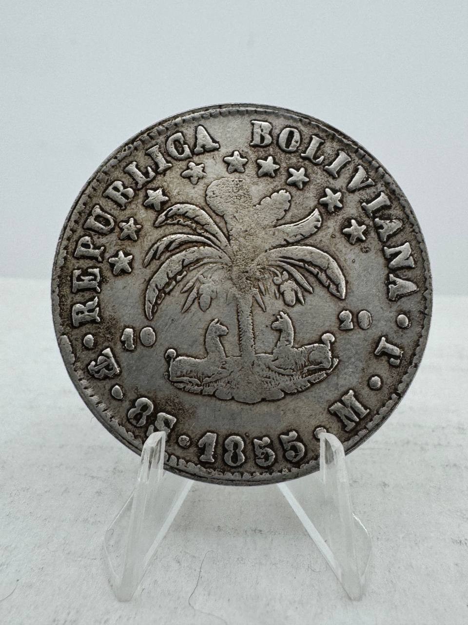 Boliviana Coin 8 sol 1855 M.T.