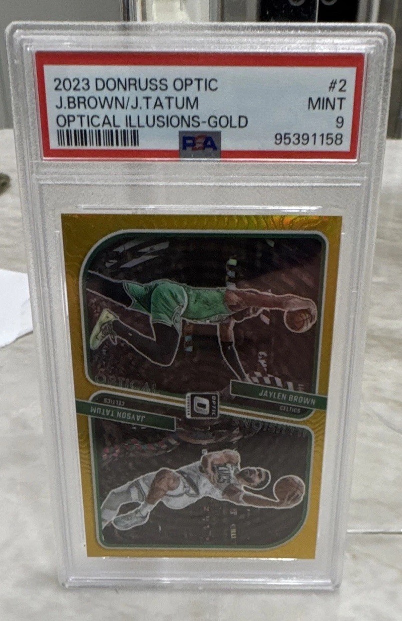 Panini 2023-24 Donruss Optic Optical Illusions Tatum/Brown #2 Gold PSA 9 7/10 Panini 2023-24 Donruss Optic Optical Illusions Tatum/Brown #2 Gold PSA 9 7/10