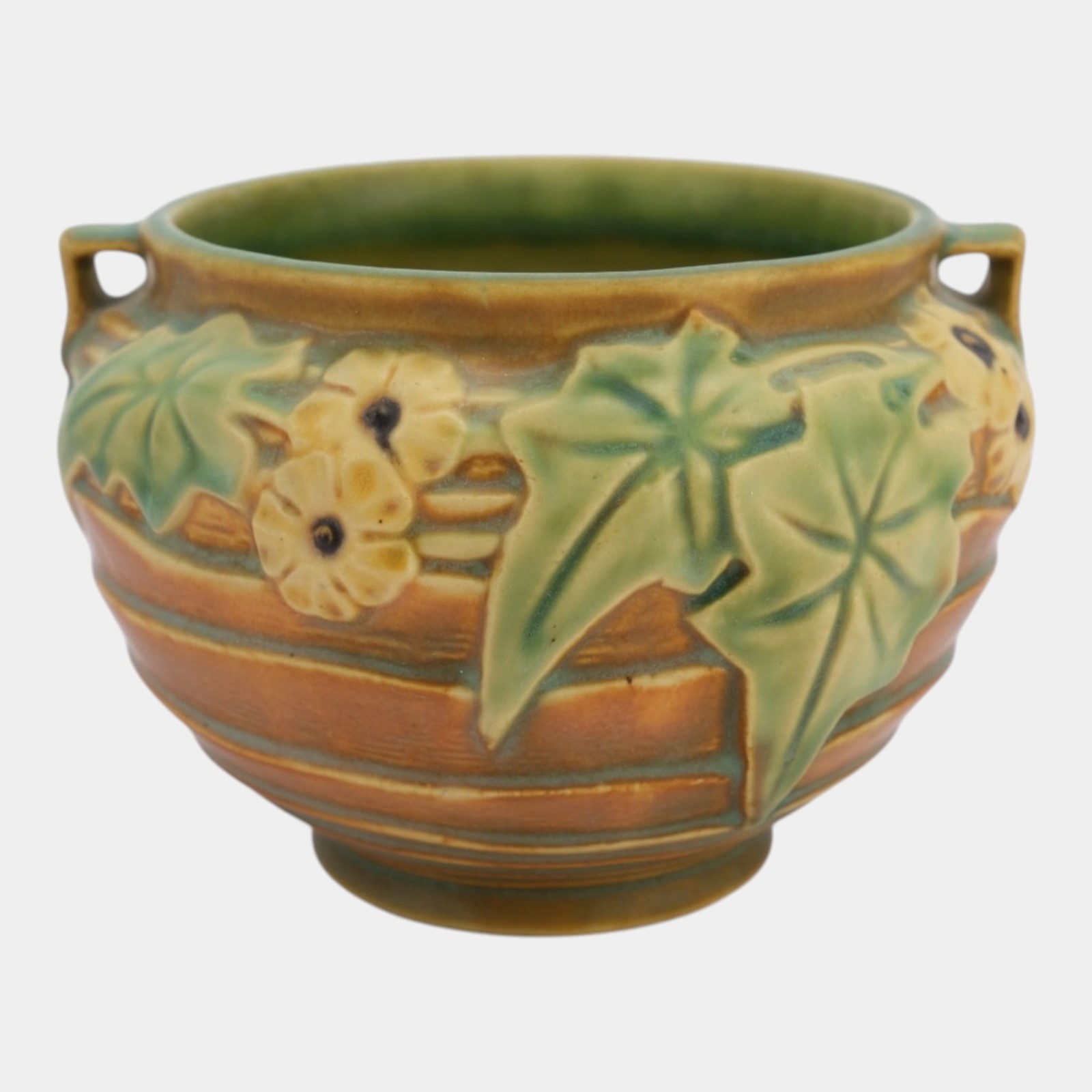 Roseville Luffa Brown 1934 Vintage Art Pottery Ceramic Jardiniere Planter 631-4
