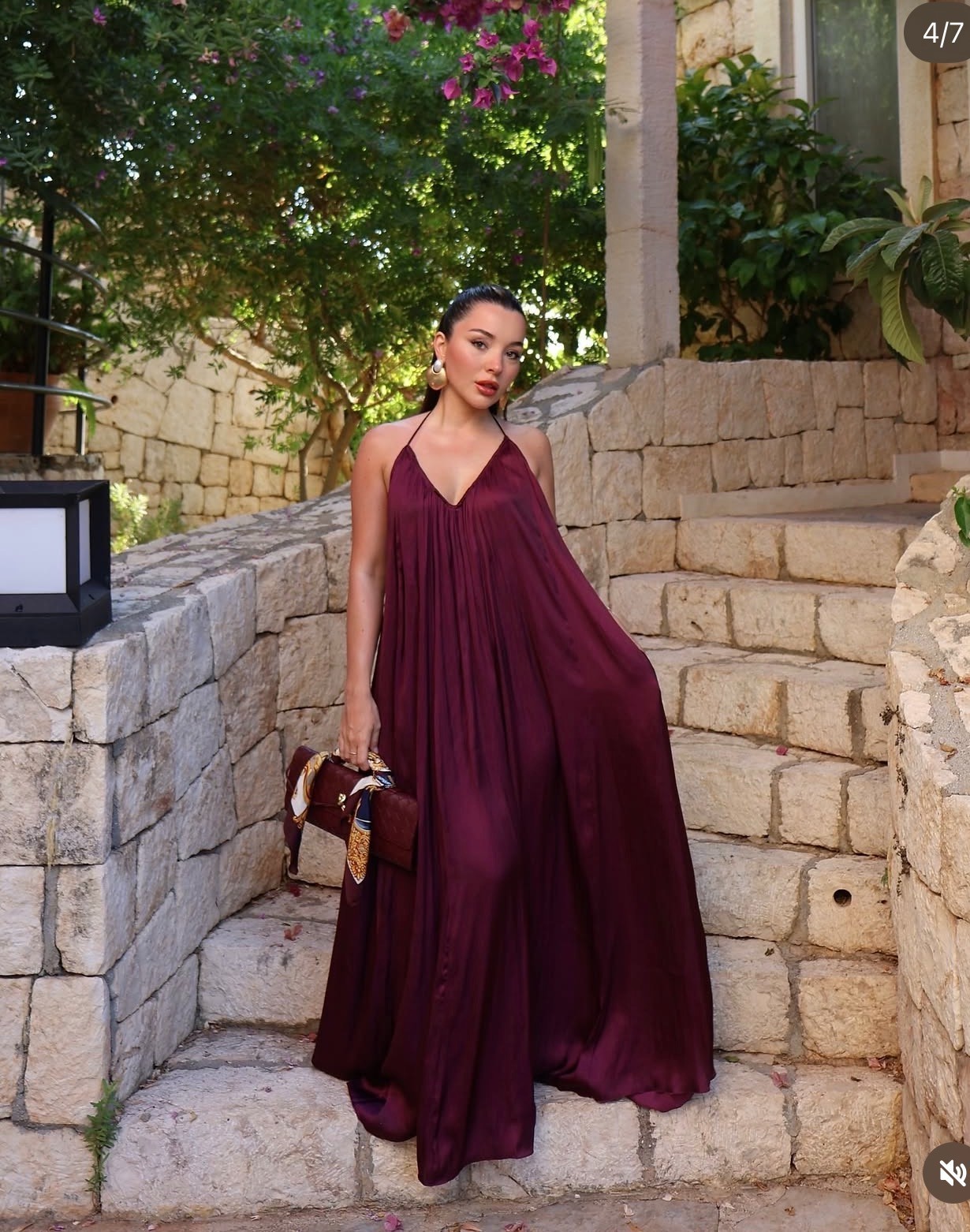ZARA NEW WOMAN FW25 ZW COLLECTION SATIN LONG DRESS Maroon 8040/019_S