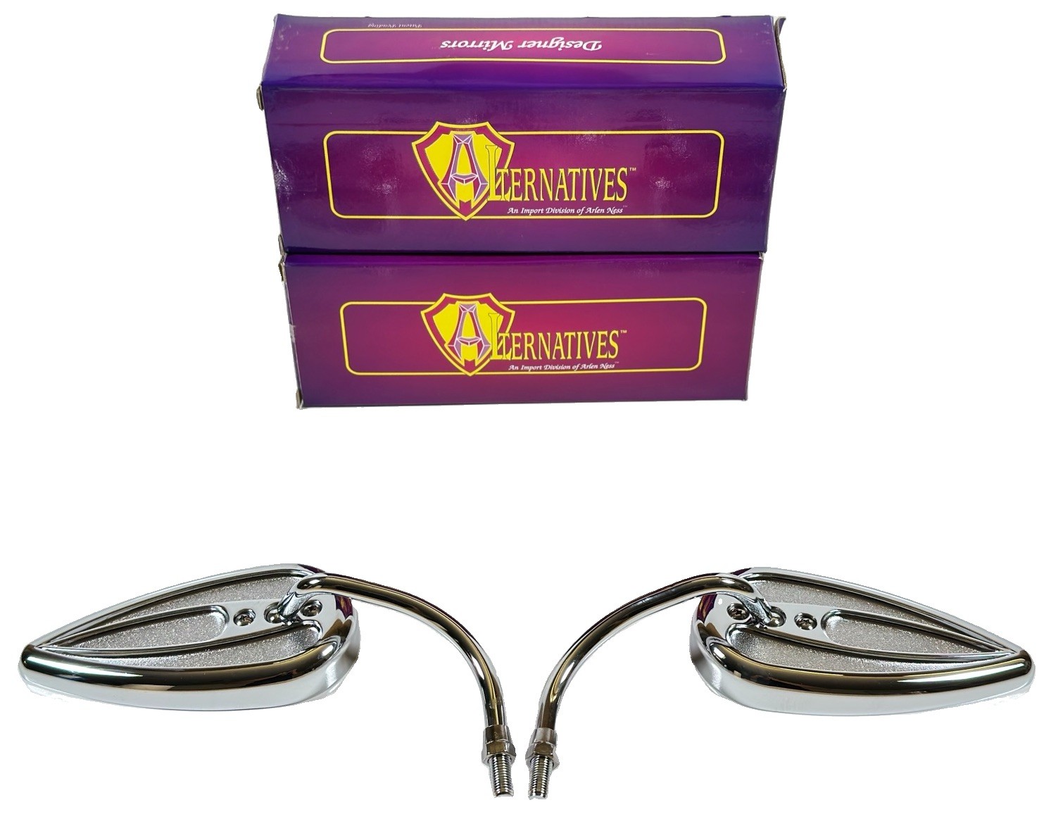 Arlen Ness Left Right Chrome Teardrop Mirrors 10mm M10 Metric Cruiser Motorcycle