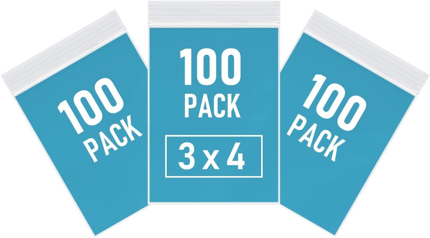 300 PCS Small Plastic Bags, 3 x 4 Inch Small Zip Bags