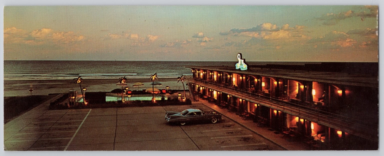 Swan Motel Wildwood Crest NJ Postcard Ocean Front c1950s Classic Car 3.5