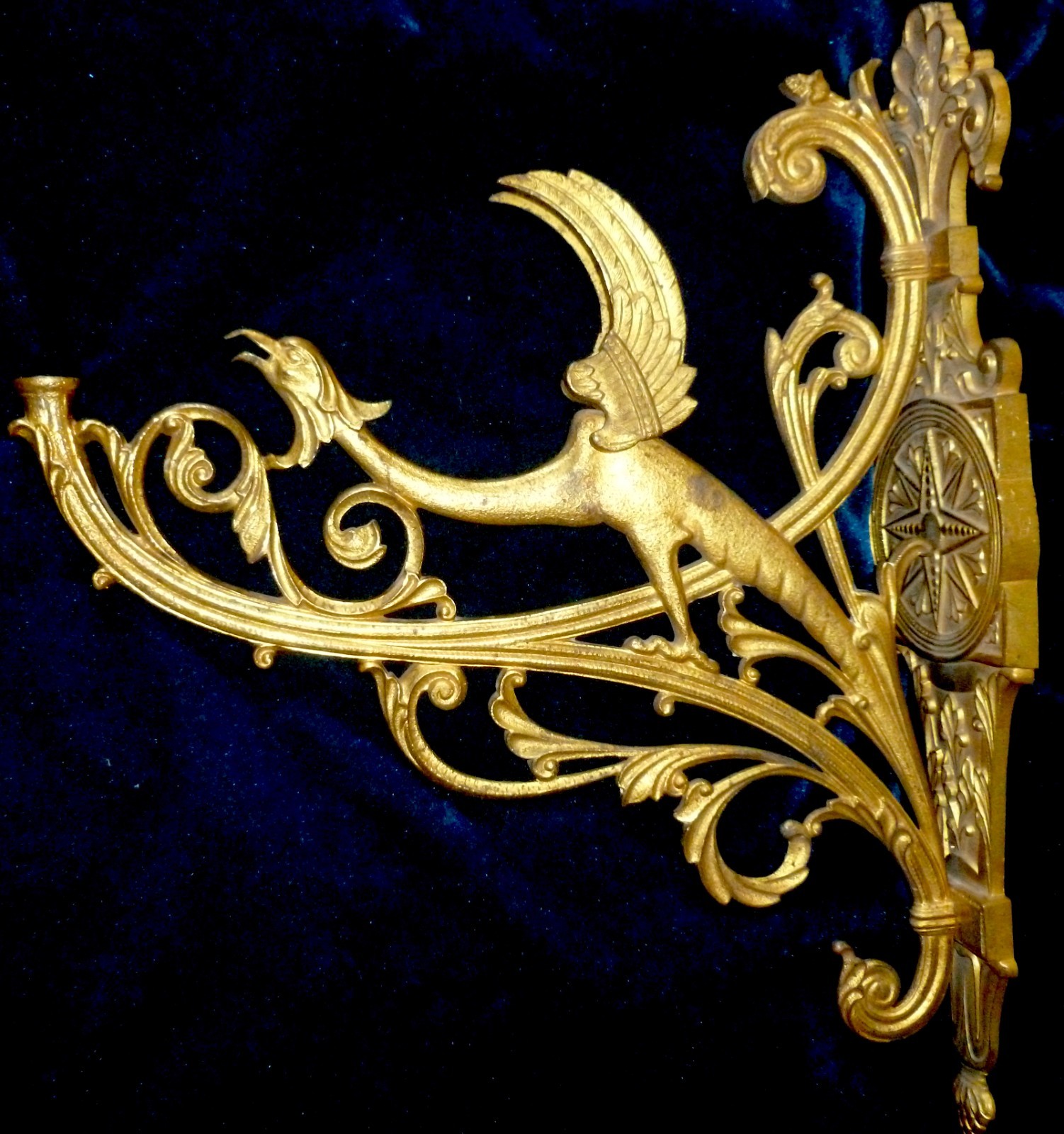 Pair of Antique French Gilded Brass Dragon Chimera Sphinx Architectural Brackets