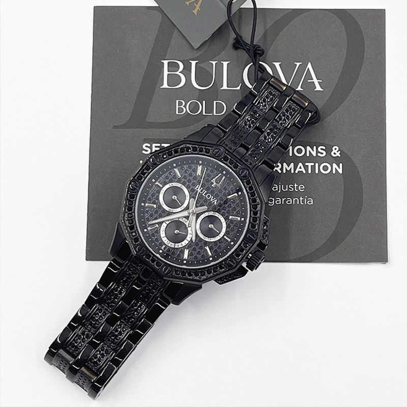 Bulova Men's New 96C134 Crystal Octava Quartz Watch Silver Black Dial 41.5mm