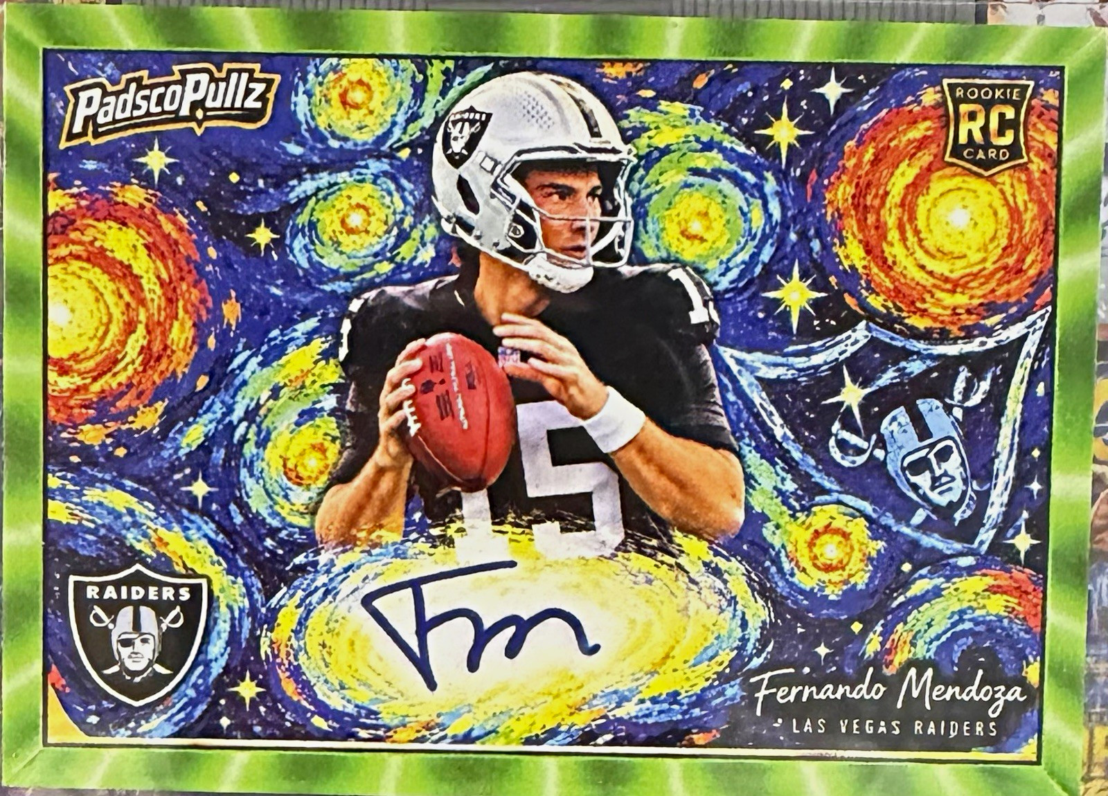 PadscoPullz Custom Fernando Mendoza Starry Night Las Vegas Raiders Rookie Card PadscoPullz Custom Fernando Mendoza Starry Night Las Vegas Raiders Rookie Card