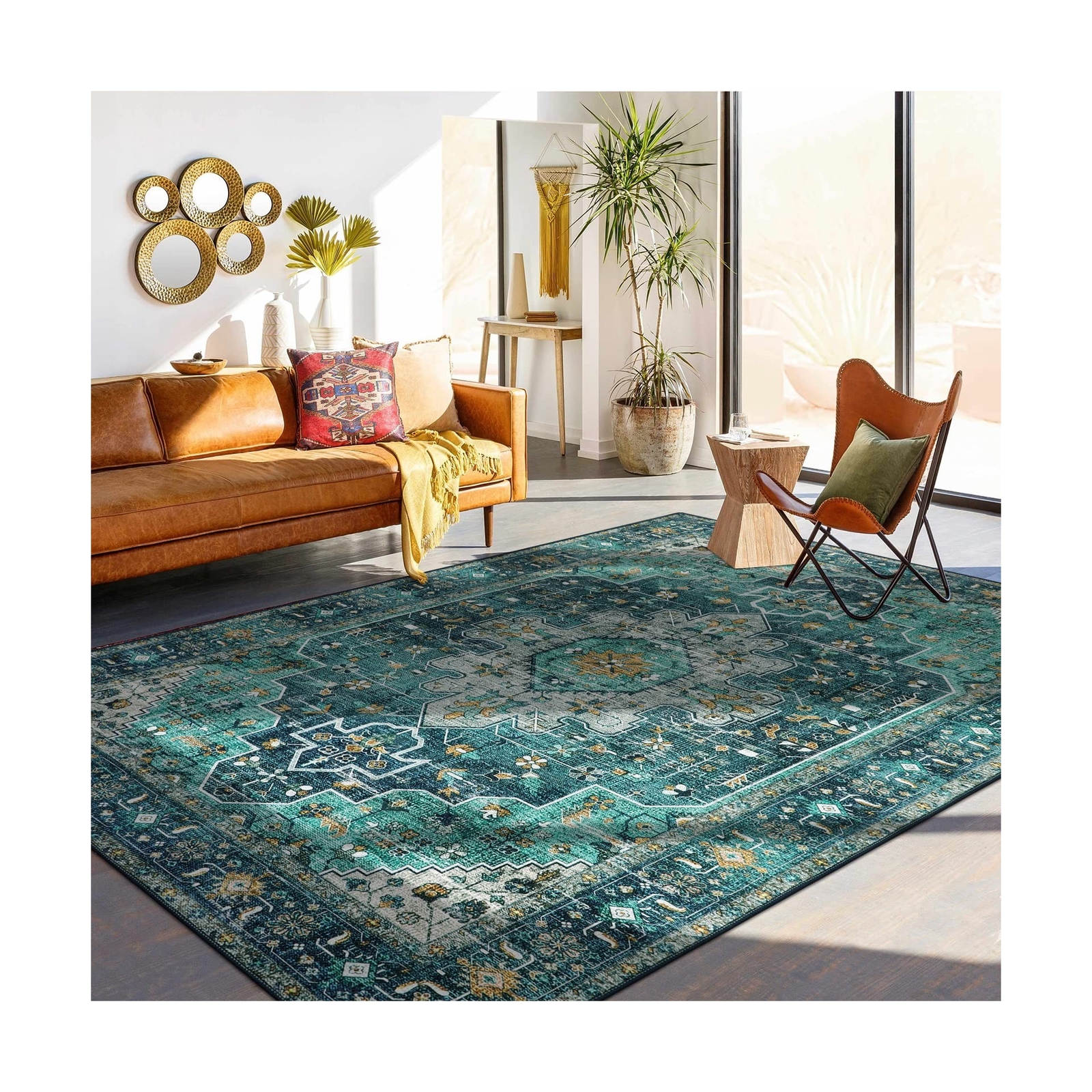 Moynesa Ultra-Thin Washable 10x14 Area Rugs for Living Room, Teal Large Livin...