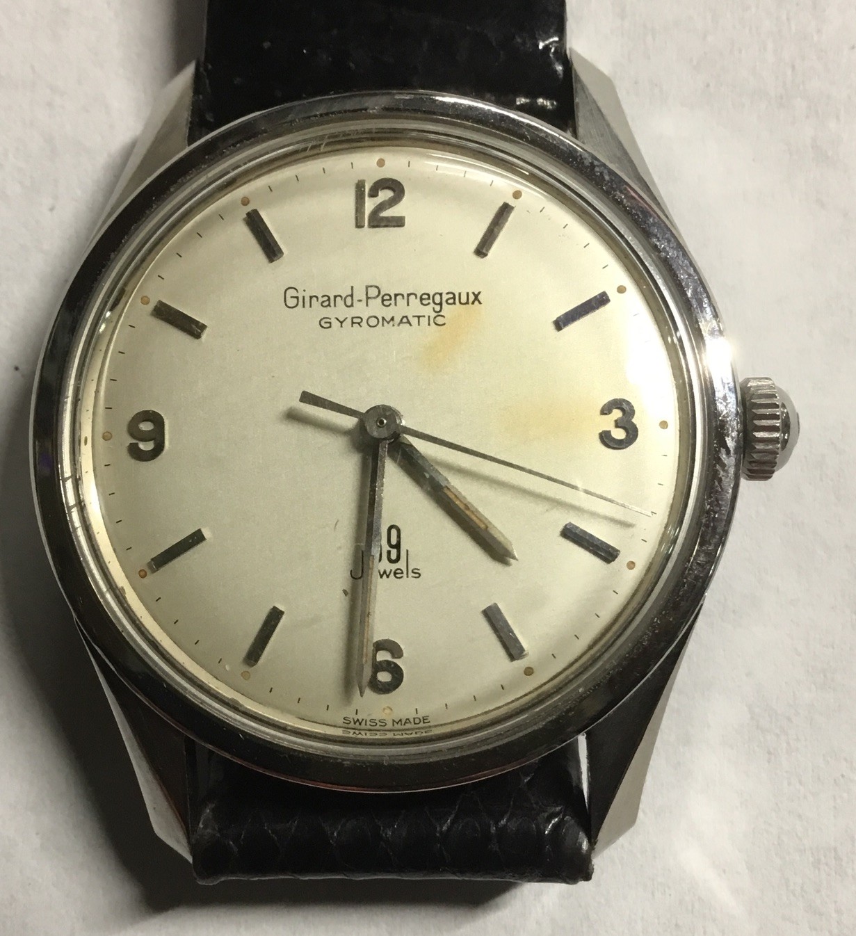 Vintage GIRARD PERREGAUX Gyromatic 39J 34mm Automatic SS Case Works Great