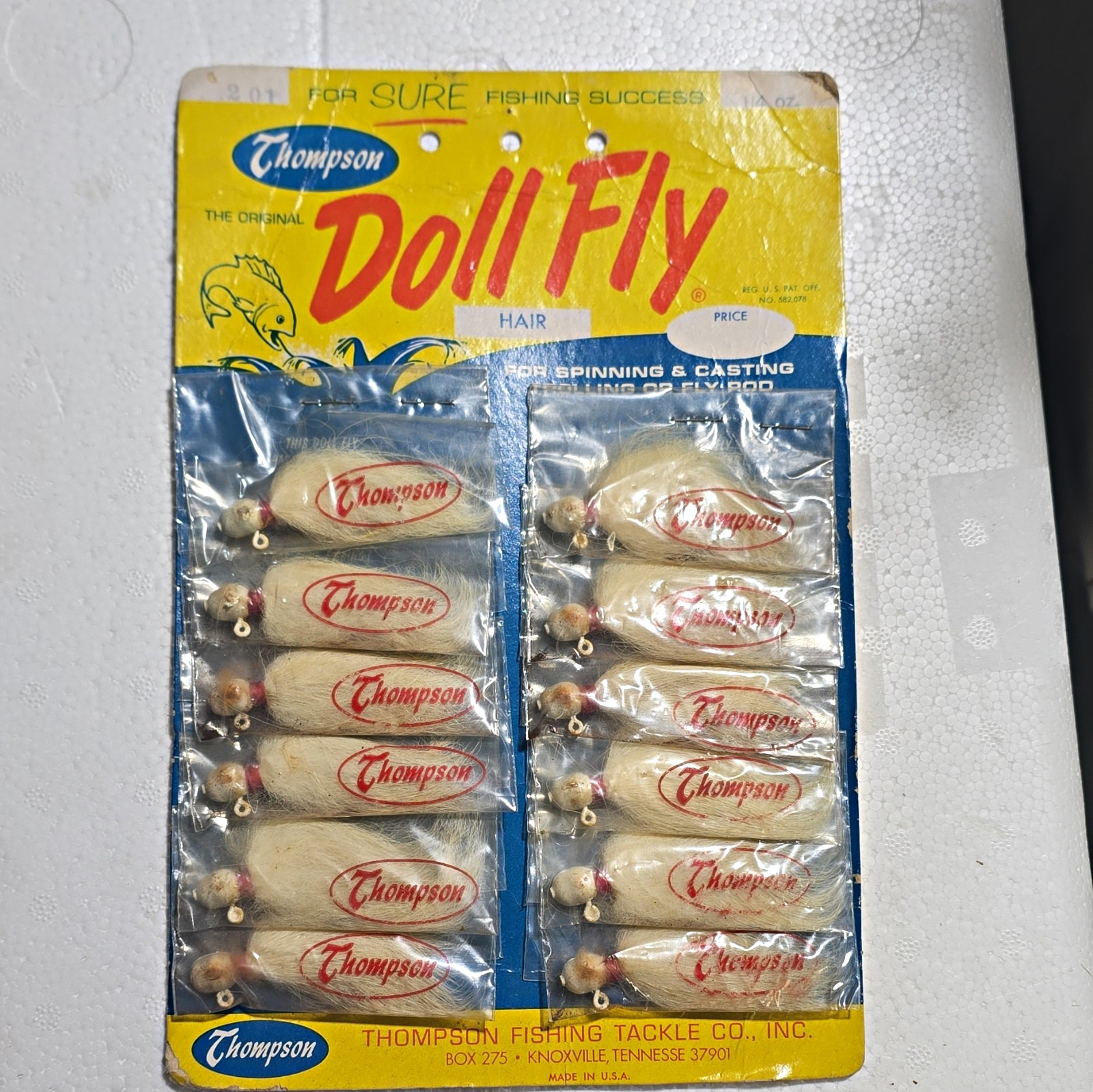Vintage Thompson Doll Fly Fishing Lures Full 12 Ct Dealer Store Display Card NOS