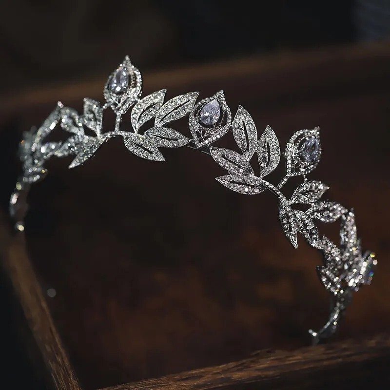 Vintage silver crown tiara floral diadem bridal prom birthday mothers day gift