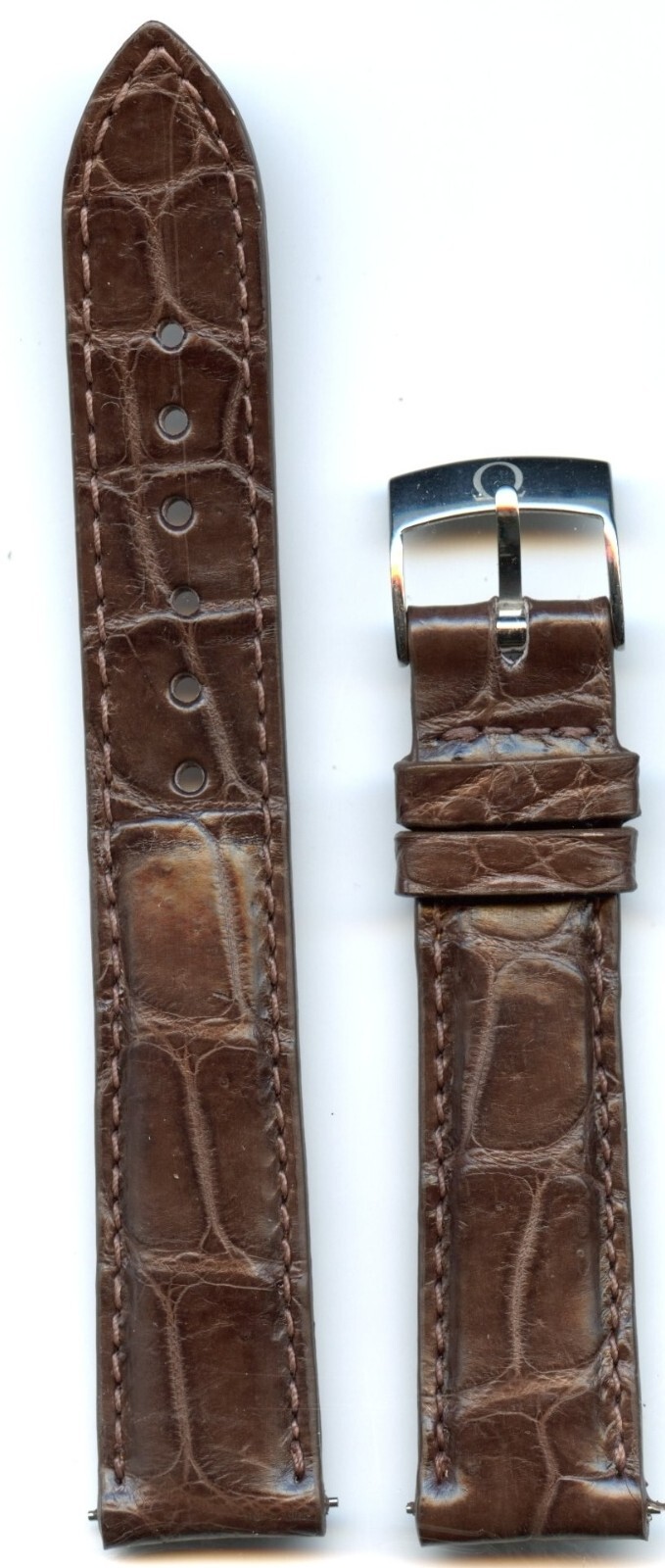 Brown Genuine Alligator Watch Strap 17mm, 18mm, 19mm, 20mm & Steel Omega Buckle