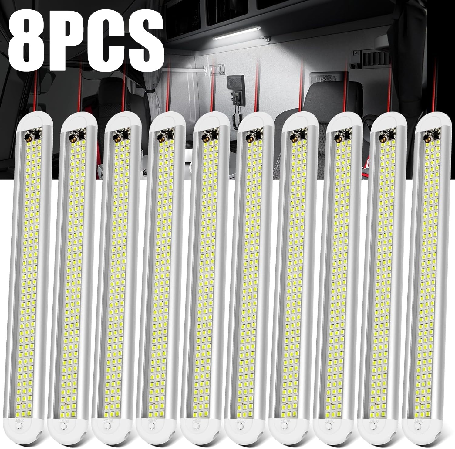8Pcs 12V LED Interior Light Bar 120Leds 1500LM 8W DC 12 Volt Led Strip Lights 8Pcs 12V LED Interior Light Bar 120Leds 1500LM 8W DC 12 Volt Led Strip Lights
